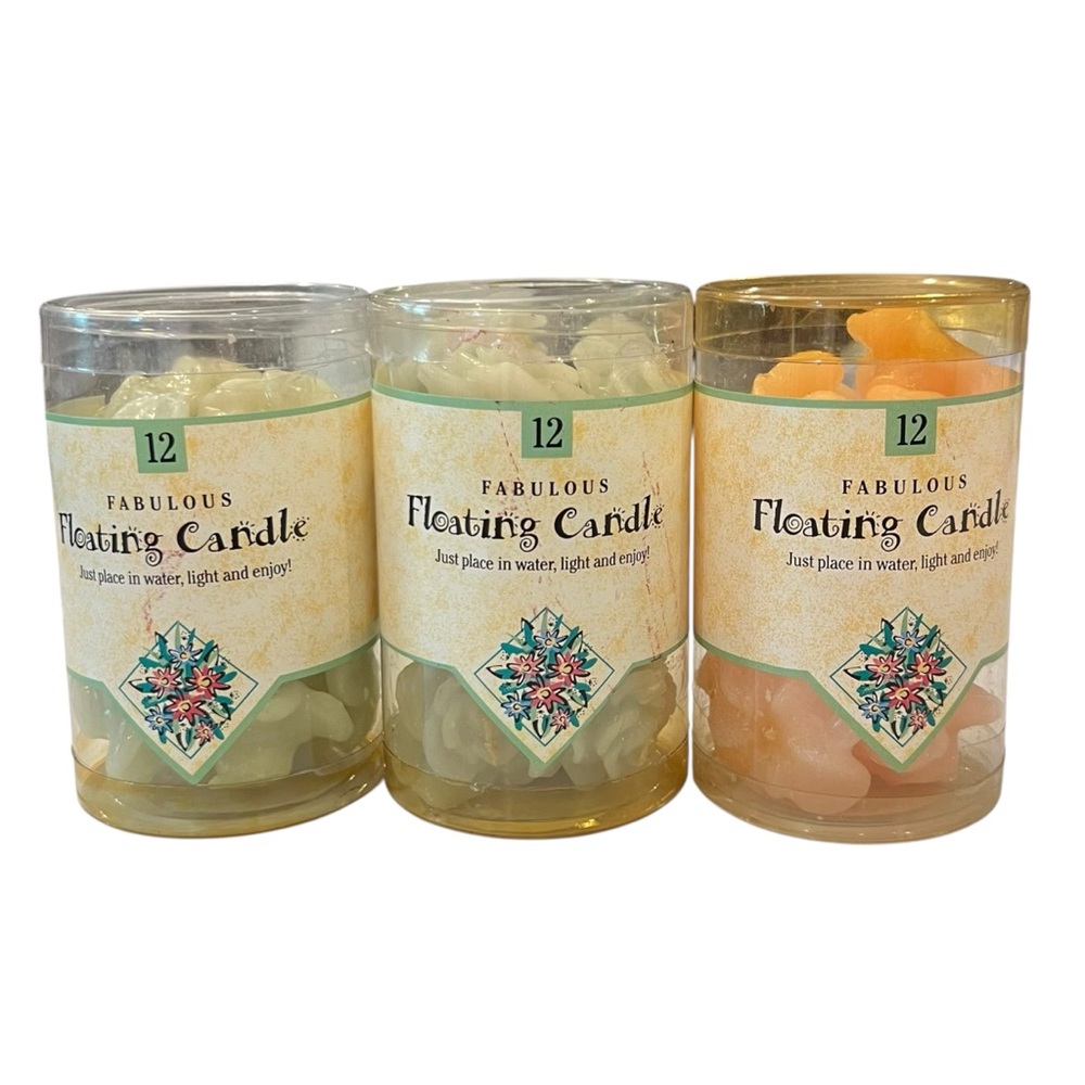 Set of 36 Flower Shaped Floating‎ Candles Vintage Peachtree 2002 NIB Green Peach